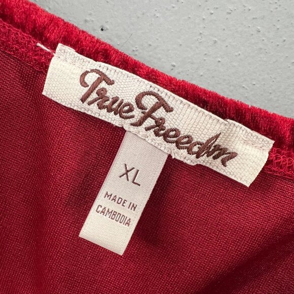 Y2K Velvet Velour Tank Top XL Red Black True Freedom Lace Trim Empire Babydoll - Picture 5 of 7